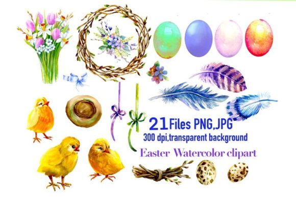 Easter Watercolor Clipart and Illustrations