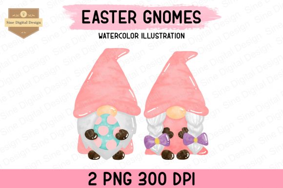 Easter Watercolor Gnome Clipart and Illustrations