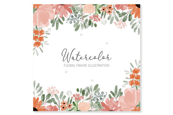 Floral Frame Watercolor Painted Style Illustrations