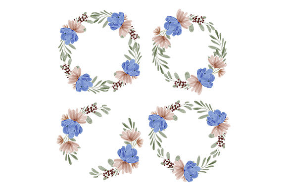 Floral Wreath Frame Watercolor Style Set Illustrations