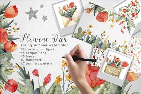 Flowers Bar Spring Watercolor Illustrations