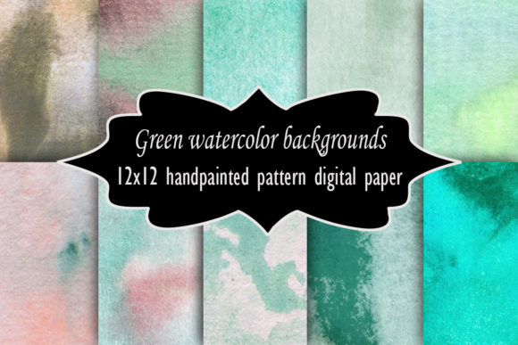 Green Watercolor Backgrounds Paper Set and Illustrations