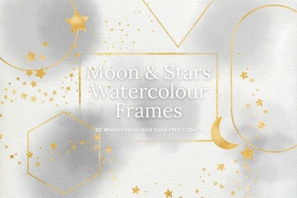 Grey Watercolour and Gold Frame Clipart Illustrations