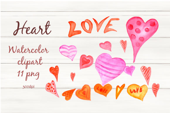 Love Clipart Heart, Watercolor Illustrations