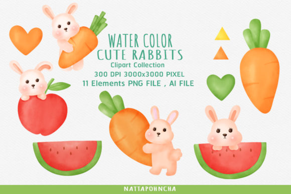 Rabbit Clipart, Watercolor Rabbits Illustrations
