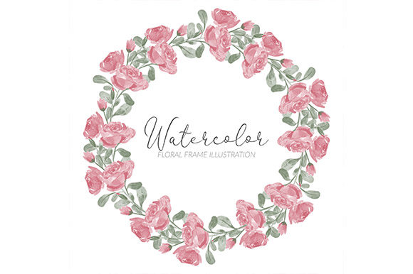 Rose Watercolor Floral Wreath Frame Illustrations