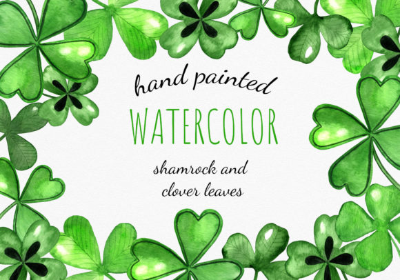 Set of St. Patrick's Watercolor Shamrock and Illustrations