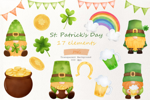 St Patricks Day Watercolor PNG Clip Art Illustrations