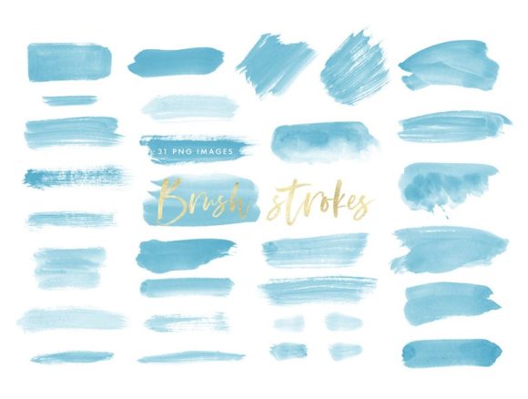 Watercolor Brush Strokes in Blue