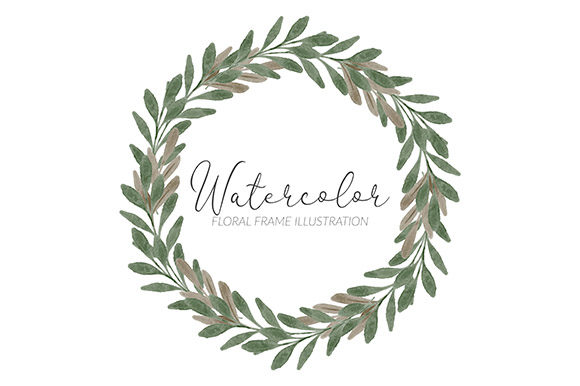 Watercolor Circle Wreath Foliage Leaf Illustrations