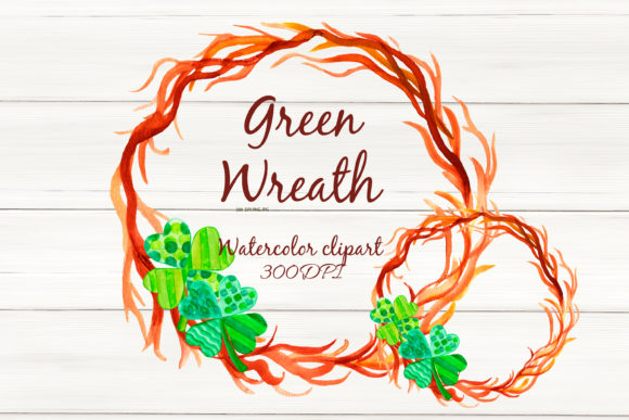 Watercolor Clover Wreath.Irish Clover Illustrations