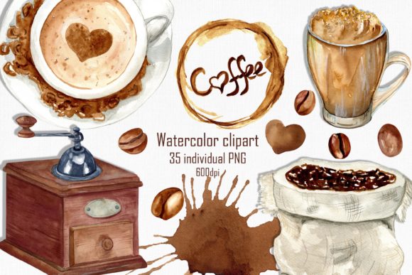 Watercolor Coffee Clipart, Coffee Png