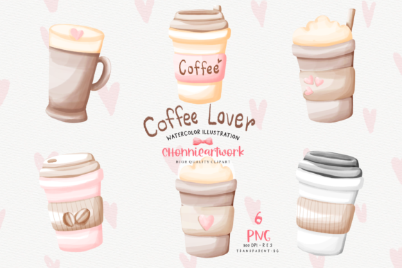 Watercolor Coffee Cup Clipart Bundle and Illustrations