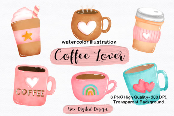 Watercolor Coffee Lover Clipart Bundle and Illustrations