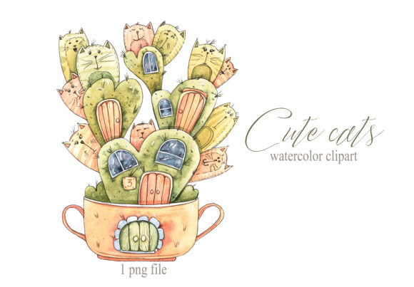 Watercolor Cute Cats Illustration
