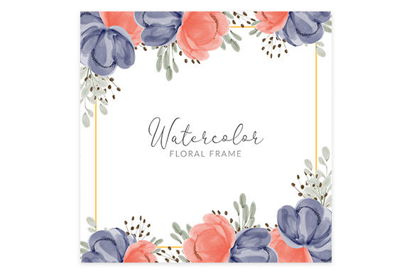 Watercolor Cute Flower Square Border and Illustrations