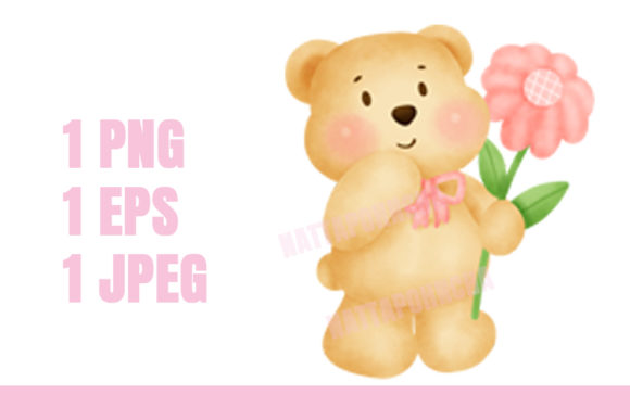 Watercolor Cute Teddy Bear Clipart and Illustrations