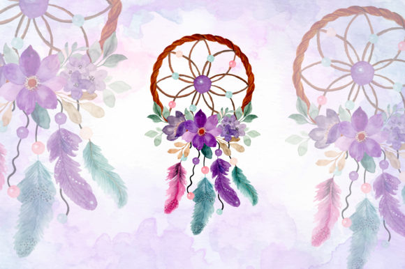 Watercolor Dream Catcher with Floral 13 Illustrations
