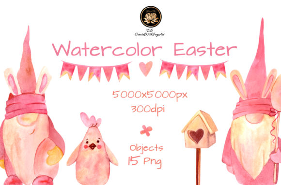 Watercolor Easter Clipart - Funny Dwarfs