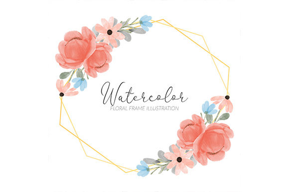 Watercolor Floral Frame Golden Rustic