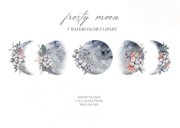 Watercolor Floral Moon Phase Clipart for Illustrations