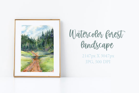 Watercolor Forest. Landscape. Road Illustrations