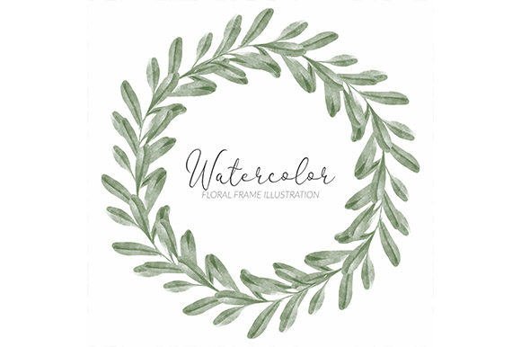Watercolor Green Leaf Wreath Frame Illustrations