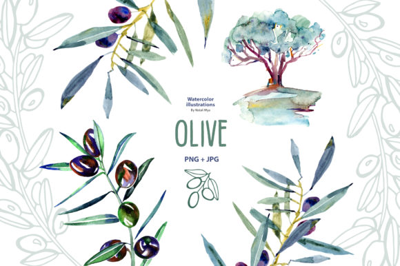 Watercolor Greenery Olive Clipart: Organic Illustrations