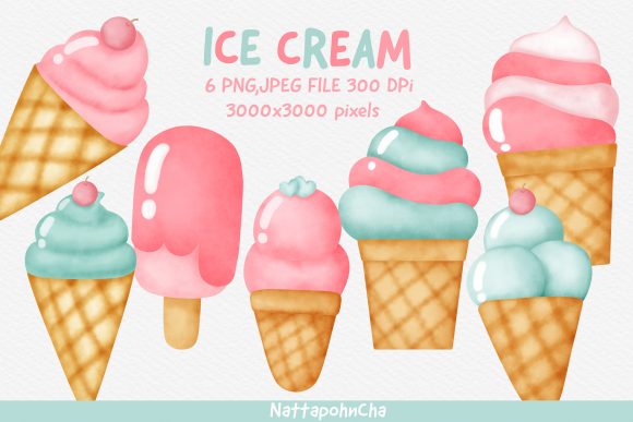 Watercolor Ice Cream Clipart Bundle