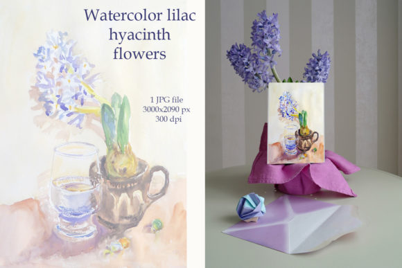Watercolor Lilac Hyacinth Flowers Illustrations