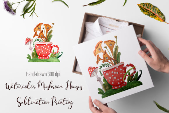 Watercolor Mushroom Houses Sublimation Illustrations