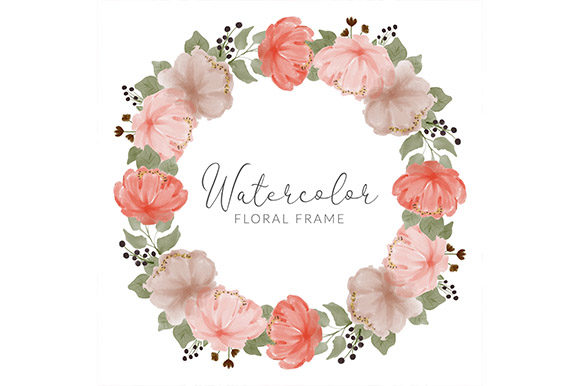 Watercolor Peony Flower Circle Frame Illustrations