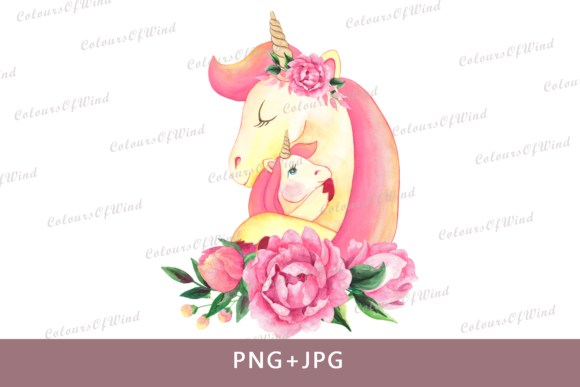 Watercolor Pink Unicorn Head Clipart and Illustrations