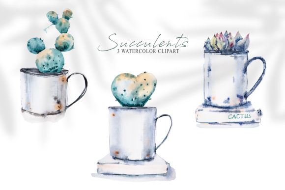Watercolor Potted Succulents Clipart: Fresh Illustrations