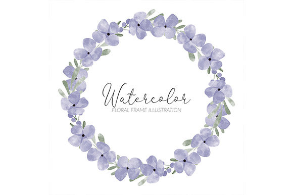 Watercolor Purple Flower Circle Wreath Illustrations
