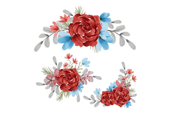 Watercolor Red Flower Arrangement Set