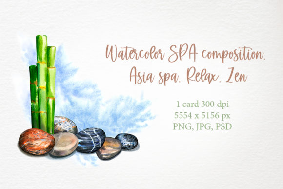 Watercolor Relax Composition. Asia Spa. Illustrations