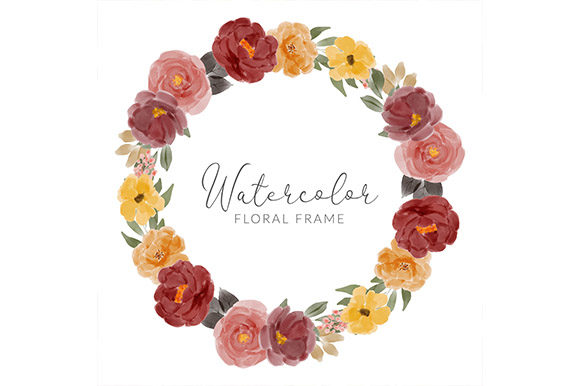 Watercolor Rose Flower Circle Wreath Illustrations