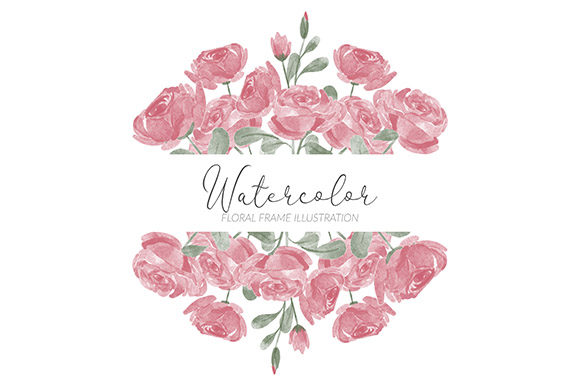 Watercolor Rose Flower Frame Arrangement Illustrations