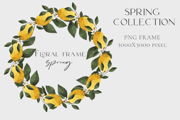 Watercolor Round Wreath of Lemons, Green: Fresh Illustrations
