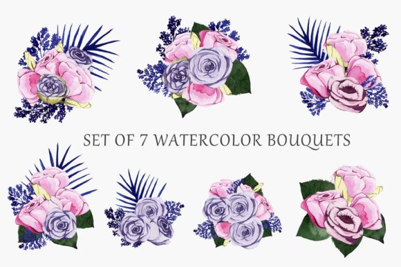 Watercolor Set of Bouquets of Roses: Premium Illustrations