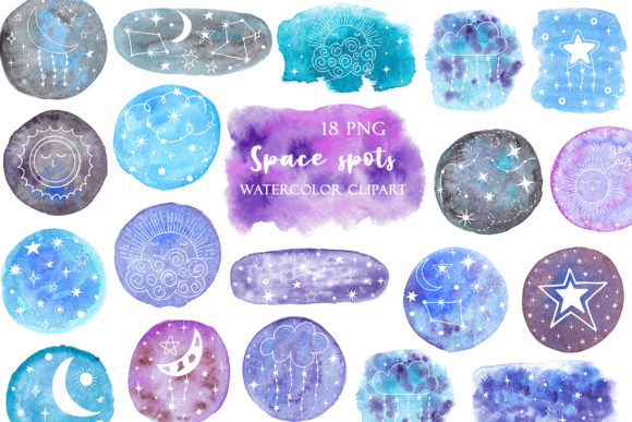 Watercolor Space Spots Clipart and Illustrations