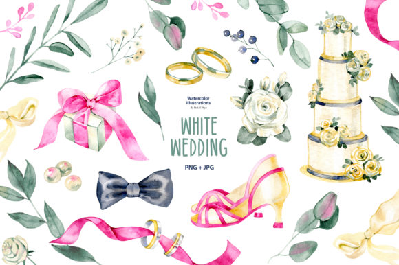 Watercolor White Wedding Clipart and Illustrations