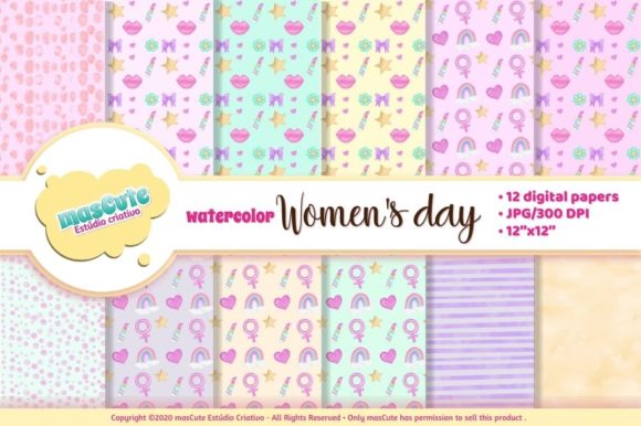 Women's Day Watercolor Digital Paper and Illustrations