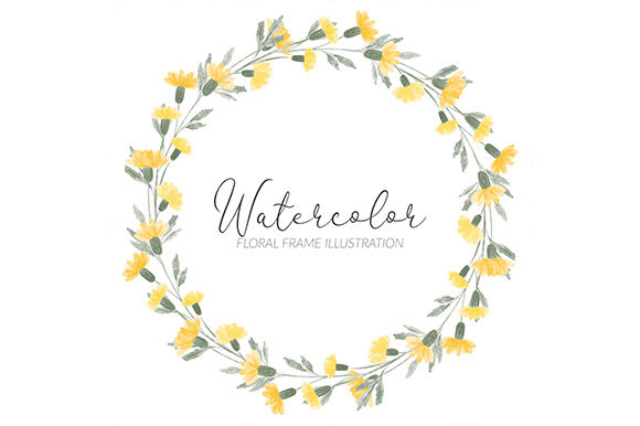 Yellow Watercolor Flower Wreath Circle