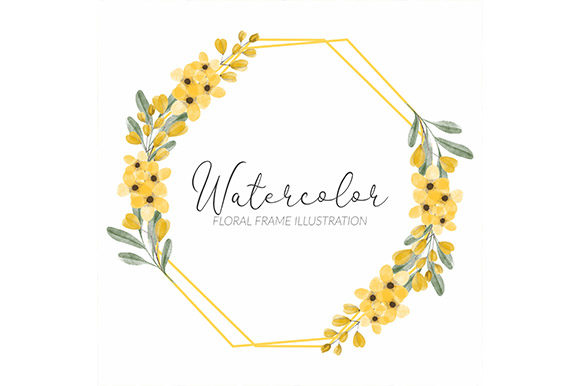 Yellow Watercolor Rustic Floral Frame Illustrations